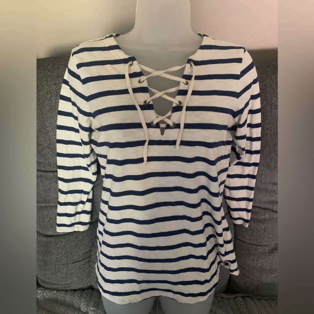 Old Navy Navy and Off White Striped Top